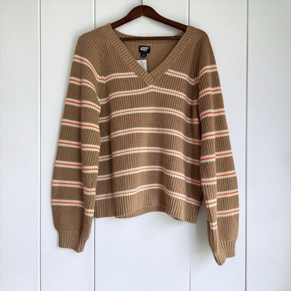 NWT Lands' End Women's Drifter Ballon Sleeve V-Neck Sweater Size M Striped